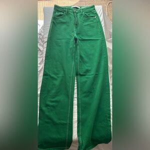 Green High Rise Wide Leg Jeans